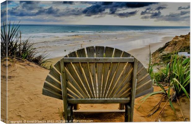 Wooden Chair at Baylys Beach Lookout Point Canvas Print by Errol D'Souza