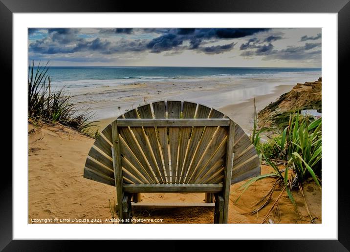 Wooden Chair at Baylys Beach Lookout Point Framed Mounted Print by Errol D'Souza