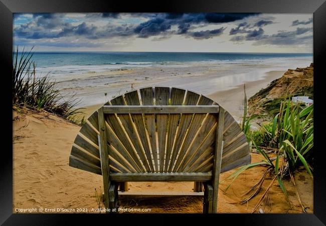 Wooden Chair at Baylys Beach Lookout Point Framed Print by Errol D'Souza