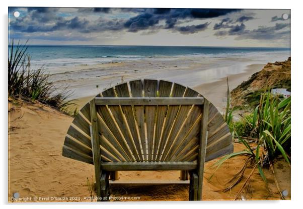 Wooden Chair at Baylys Beach Lookout Point Acrylic by Errol D'Souza