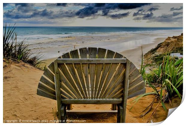 Wooden Chair at Baylys Beach Lookout Point Print by Errol D'Souza