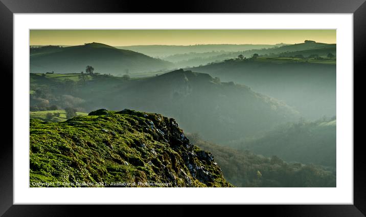 Thor's Cave from Wetton Hill in low winter light Framed Mounted Print by Chris Drabble