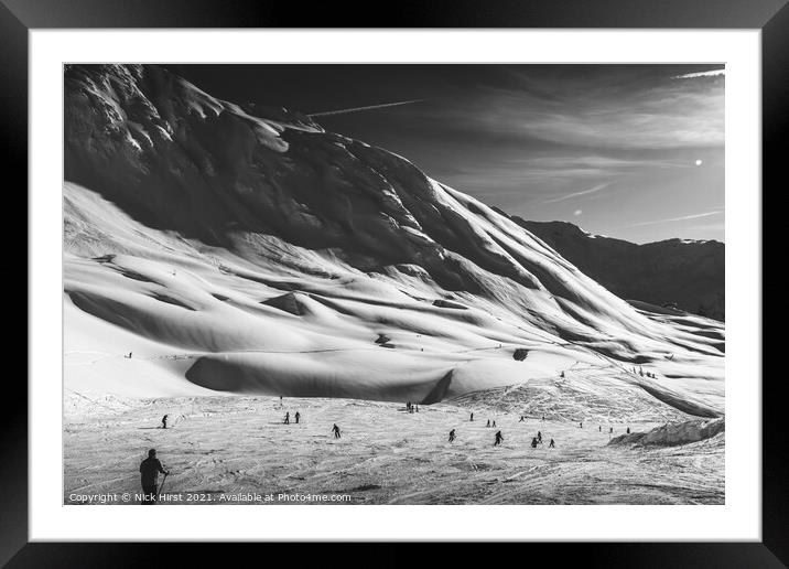 Monochrome Skiers Framed Mounted Print by Nick Hirst