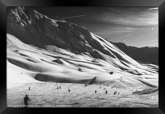 Monochrome Skiers Framed Print by Nick Hirst