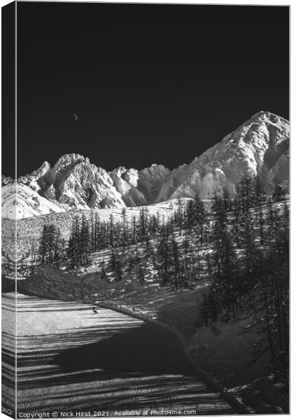Moonlit snowboarder Canvas Print by Nick Hirst