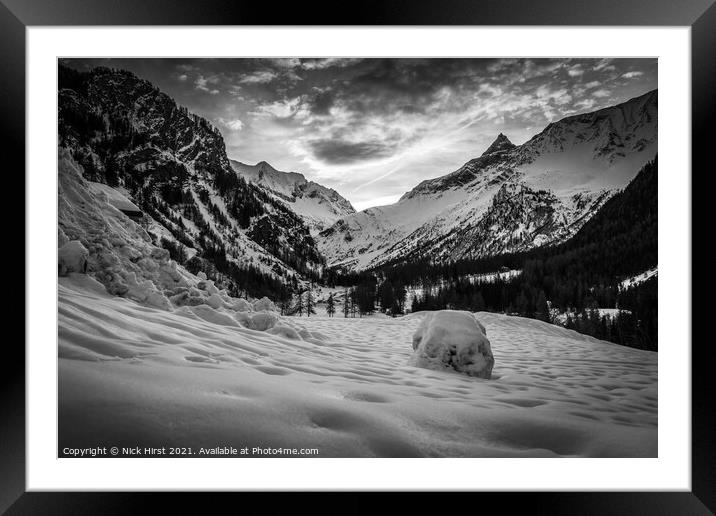 Snow Filled Valley Framed Mounted Print by Nick Hirst
