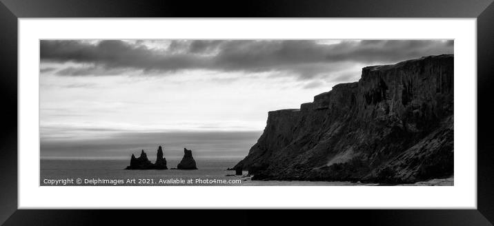 Iceland. Rocks in the ocean, view from Vik Framed Mounted Print by Delphimages Art