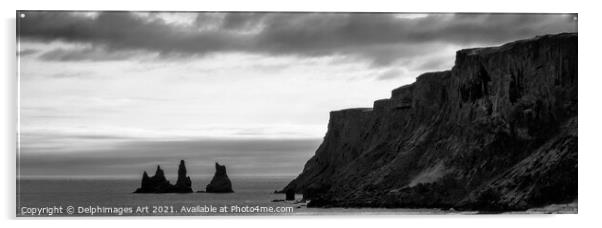 Iceland. Rocks in the ocean, view from Vik Acrylic by Delphimages Art