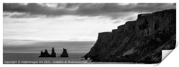 Iceland. Rocks in the ocean, view from Vik Print by Delphimages Art