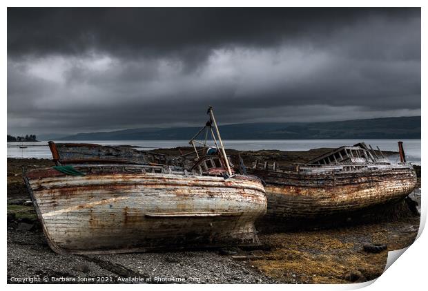 Abandoned Boats at Salen Isle of Mull Scotland Print by Barbara Jones