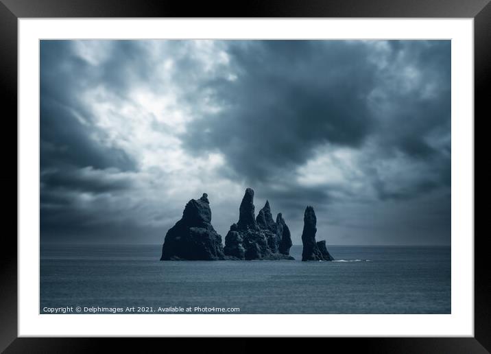 Iceland. Rocks in the ocean near Vik Framed Mounted Print by Delphimages Art