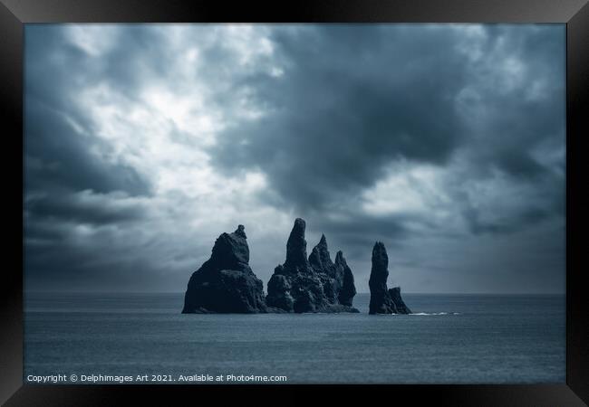 Iceland. Rocks in the ocean near Vik Framed Print by Delphimages Art