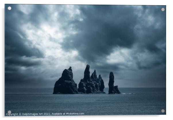 Iceland. Rocks in the ocean near Vik Acrylic by Delphimages Art
