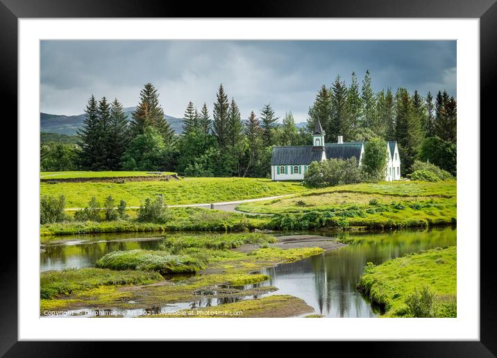 Iceland. Scenic church Thingvellir National Park Framed Mounted Print by Delphimages Art