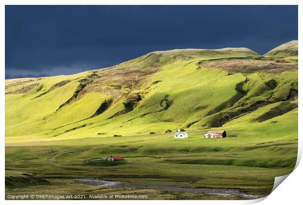 Iceland. Dramatic clouds, scenic landscape Print by Delphimages Art