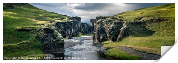 Iceland landscape. Fjadrargljufur canyon panorama Print by Delphimages Art