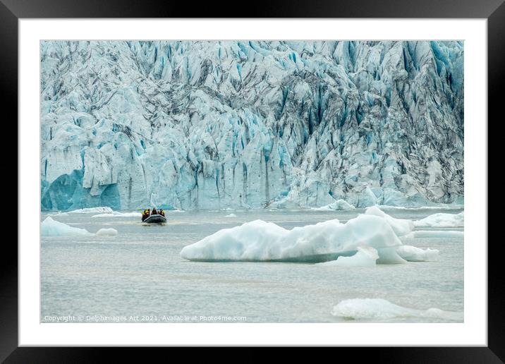 Iceland. Zodiac boat in Fjallsarlon glacier lagoon Framed Mounted Print by Delphimages Art