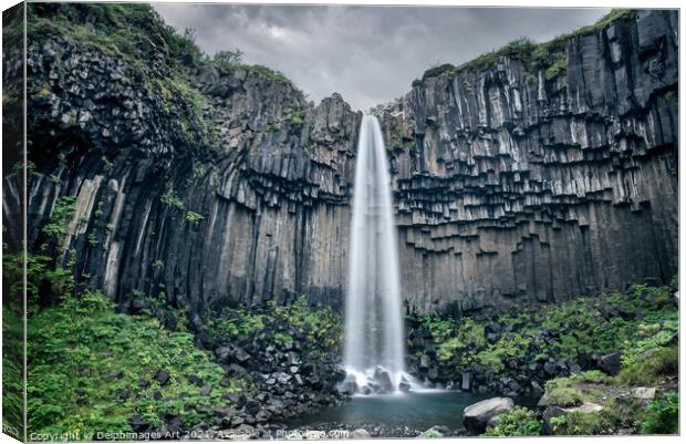Iceland. Svartifoss scenic waterfall in Skaftafell Canvas Print by Delphimages Art