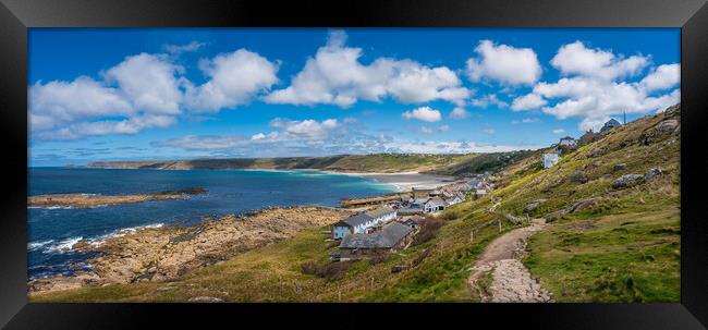 Stunning Panoramic View of Sennen Cove and Beach  Framed Print by Tracey Turner
