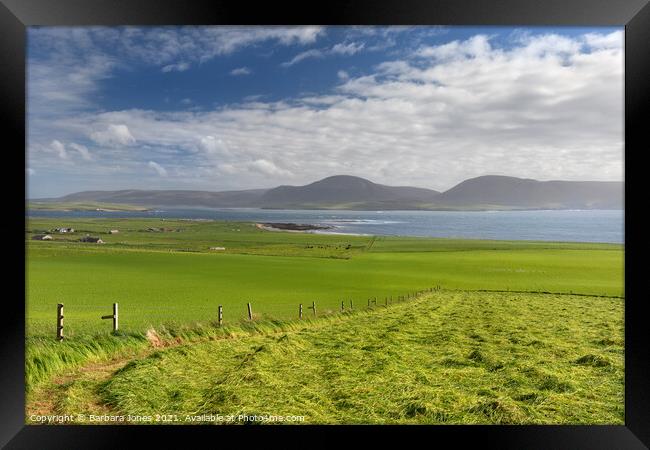 Hoy Island and Hay Fields  Orkney Isles Scotland Framed Print by Barbara Jones