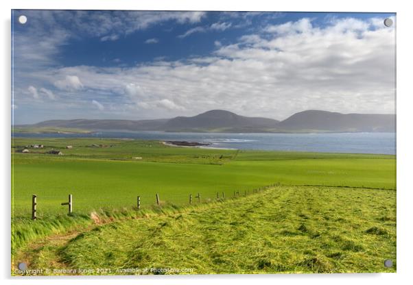 Hoy Island and Hay Fields  Orkney Isles Scotland Acrylic by Barbara Jones