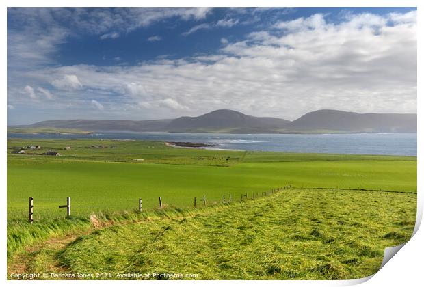 Hoy Island and Hay Fields  Orkney Isles Scotland Print by Barbara Jones