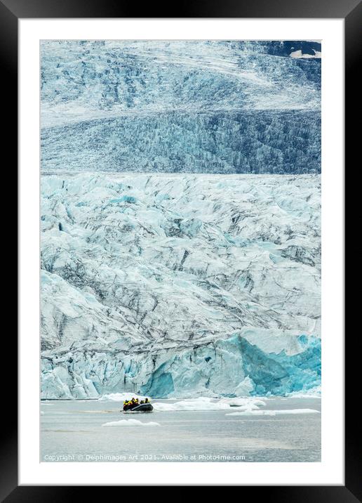 Iceland. Zodiac boat in glacier lagoon Framed Mounted Print by Delphimages Art