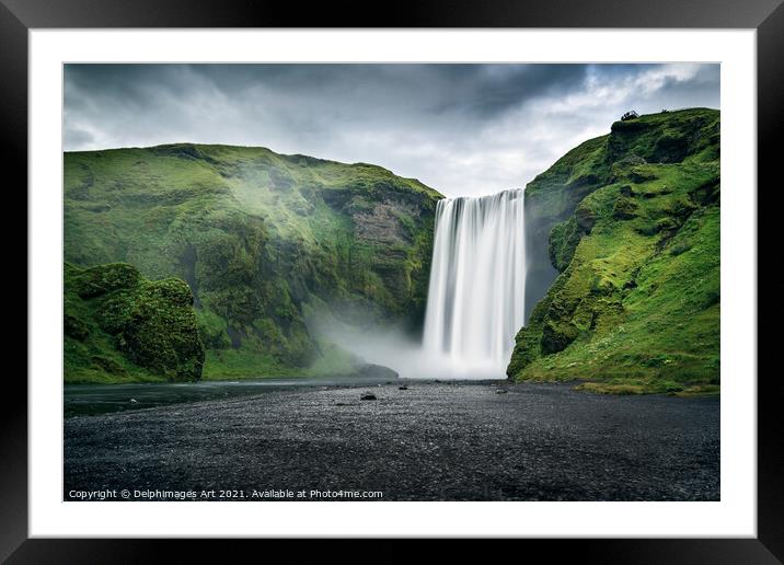 Iceland landscape. Majestic Skogafoss waterfall Framed Mounted Print by Delphimages Art