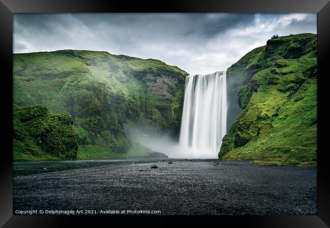 Iceland landscape. Majestic Skogafoss waterfall Framed Print by Delphimages Art