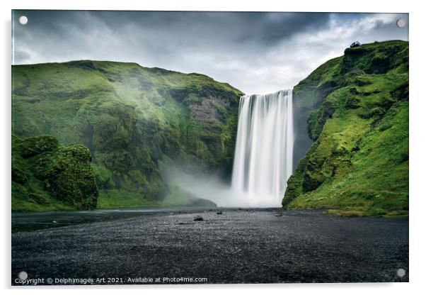 Iceland landscape. Majestic Skogafoss waterfall Acrylic by Delphimages Art