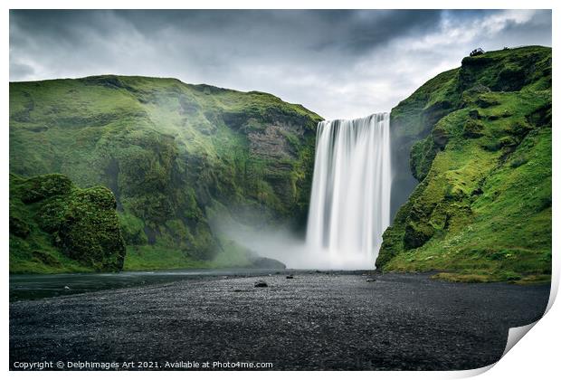 Iceland landscape. Majestic Skogafoss waterfall Print by Delphimages Art
