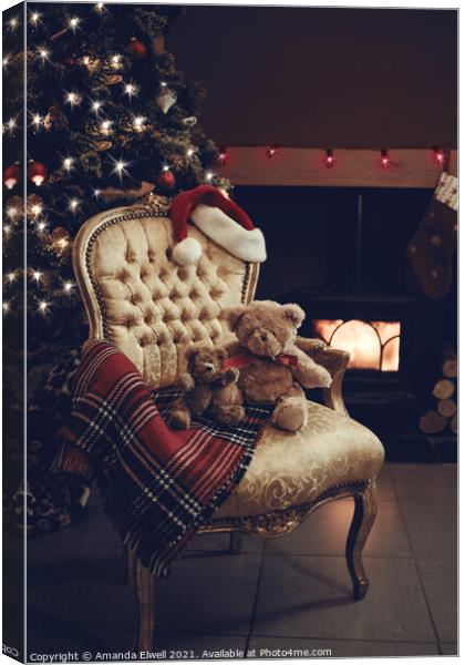 Teddies At Christmas Canvas Print by Amanda Elwell