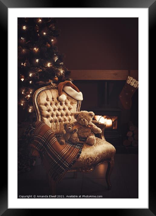 Festive Christmas By Roaring Fire Framed Mounted Print by Amanda Elwell
