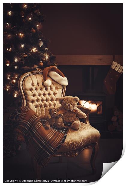 Festive Christmas By Roaring Fire Print by Amanda Elwell