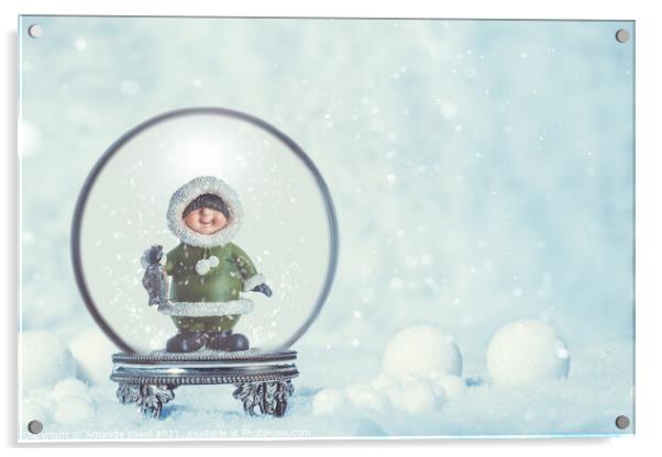 Snowglobe With Eskimo Acrylic by Amanda Elwell