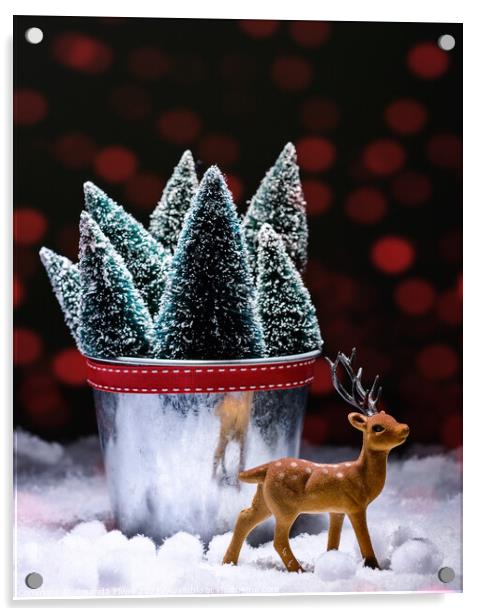 Reindeer With Christmas Trees Acrylic by Amanda Elwell