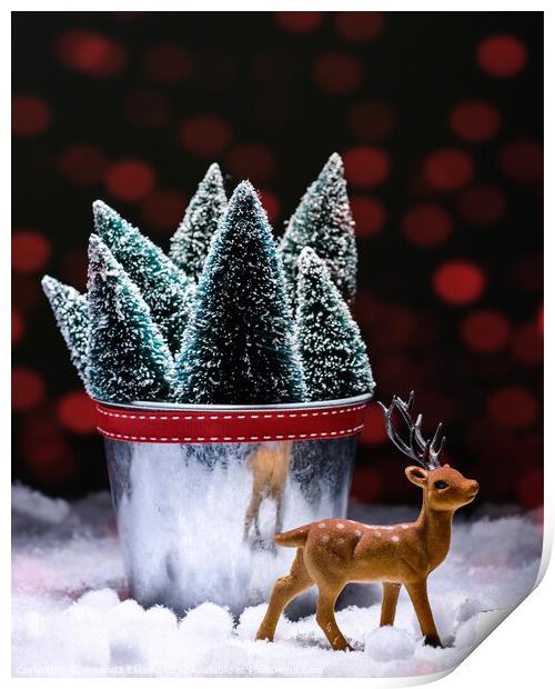 Reindeer With Christmas Trees Print by Amanda Elwell