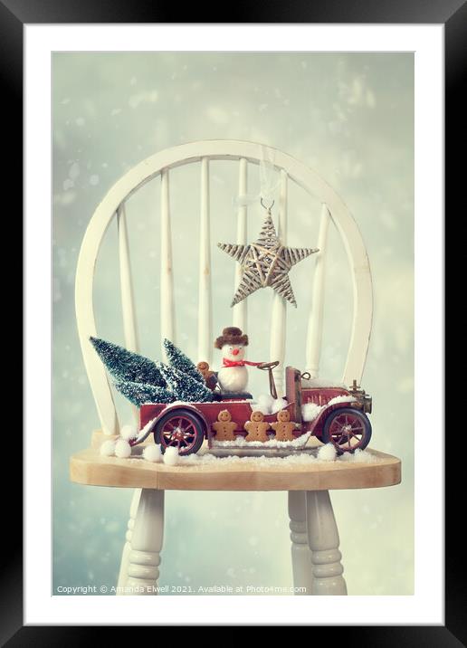 Vintage Christmas Truck Framed Mounted Print by Amanda Elwell