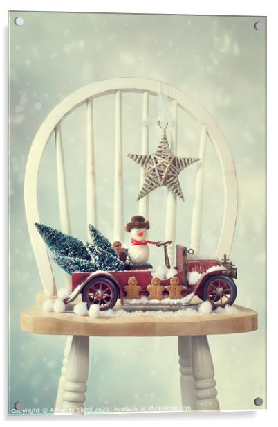 Vintage Christmas Truck Acrylic by Amanda Elwell