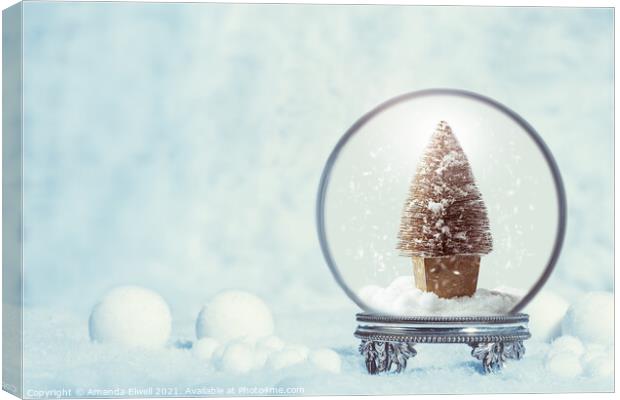 Winter Snow Globe With Christmas Tree Canvas Print by Amanda Elwell