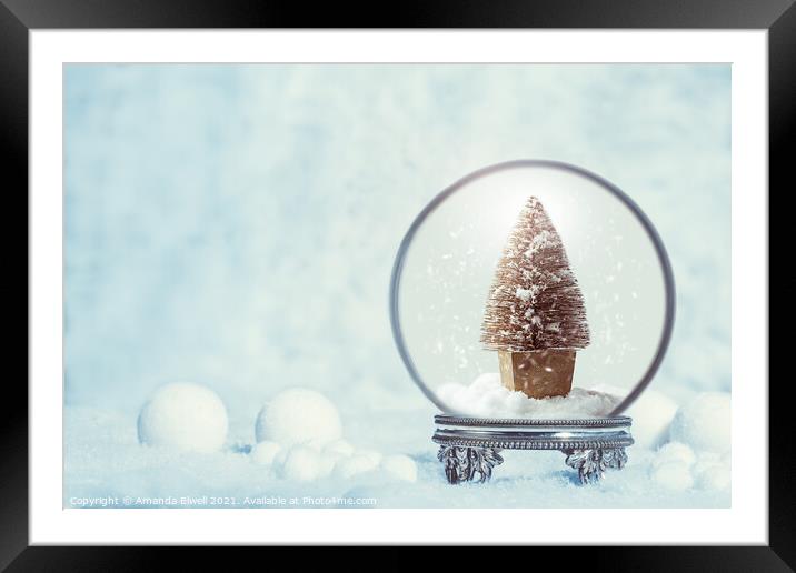 Winter Snow Globe With Christmas Tree Framed Mounted Print by Amanda Elwell
