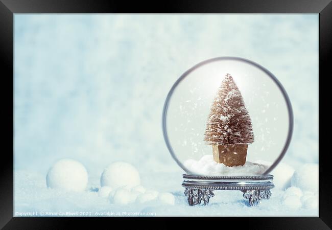 Winter Snow Globe With Christmas Tree Framed Print by Amanda Elwell