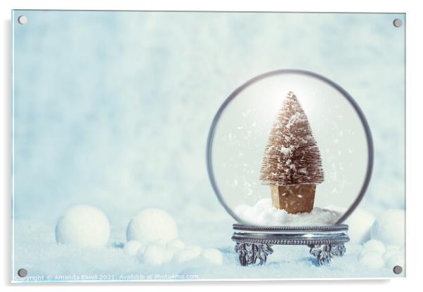 Winter Snow Globe With Christmas Tree Acrylic by Amanda Elwell