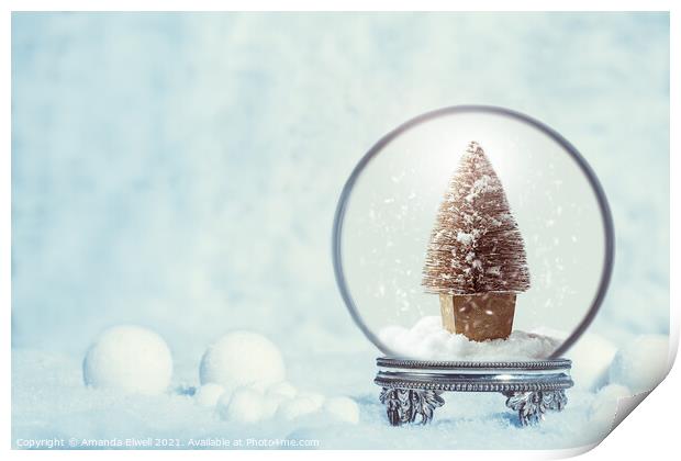 Winter Snow Globe With Christmas Tree Print by Amanda Elwell