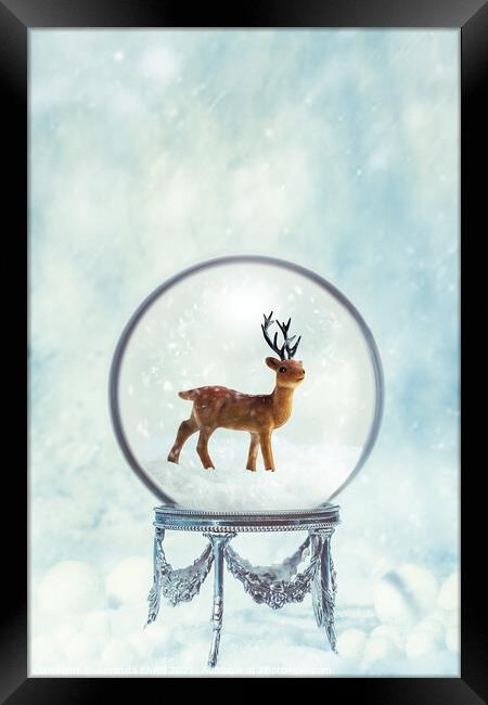 Winter Snow Globe With Reindeer Framed Print by Amanda Elwell
