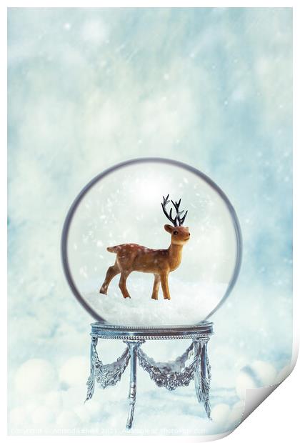 Winter Snow Globe With Reindeer Print by Amanda Elwell