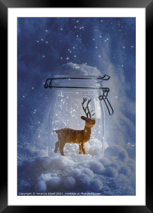 Reindeer Snowglobe Framed Mounted Print by Amanda Elwell