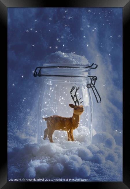 Reindeer Snowglobe Framed Print by Amanda Elwell