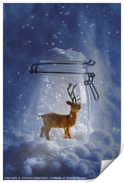 Reindeer Snowglobe Print by Amanda Elwell