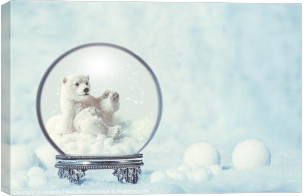 Winter Snow Globe With Polar Bear Canvas Print by Amanda Elwell